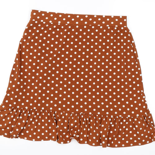 Oasis Womens Orange Polka Dot  Skater Skirt Size M