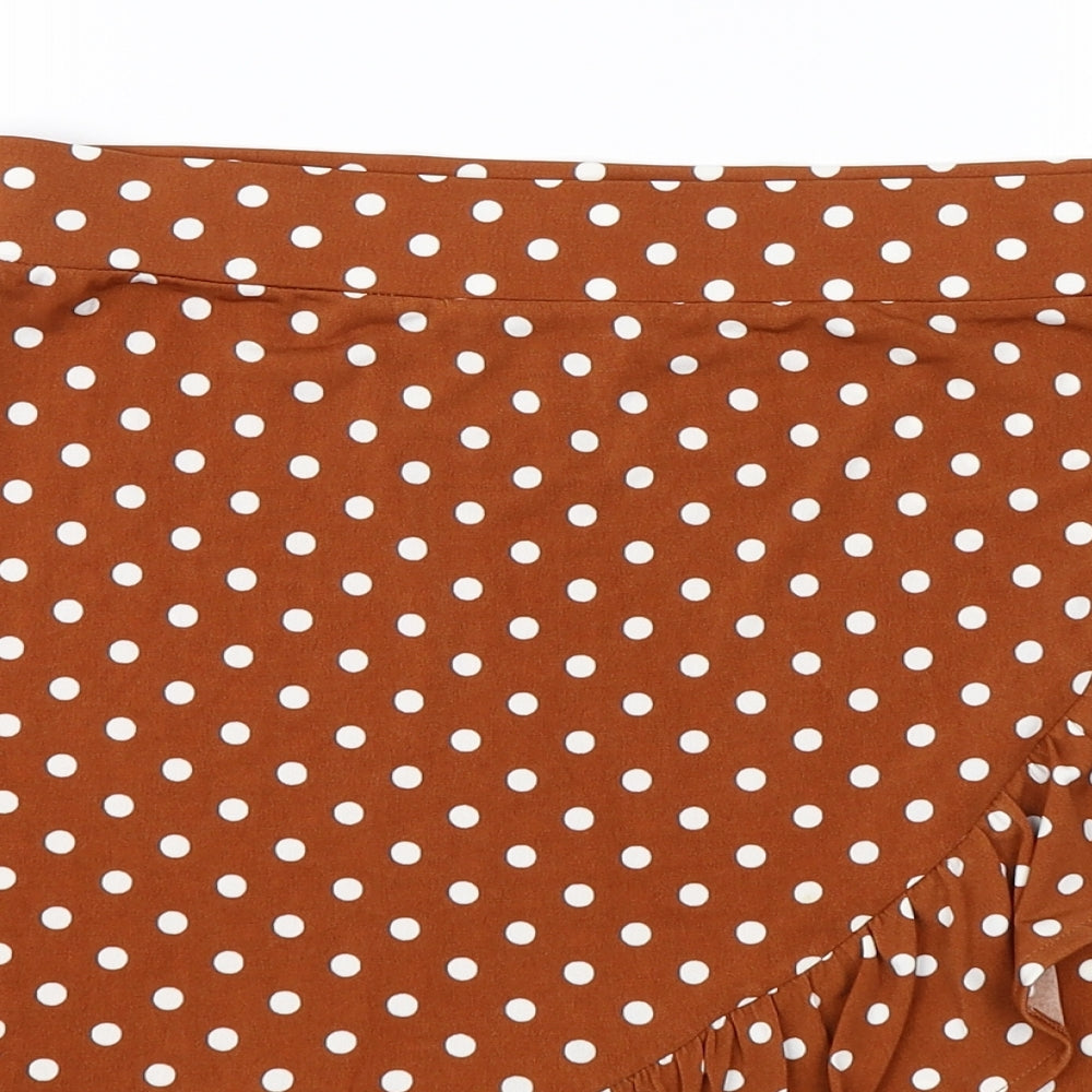 Oasis Womens Orange Polka Dot  Skater Skirt Size M