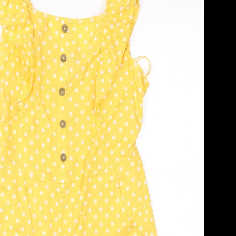George Girls Yellow Polka Dot  Playsuit One-Piece Size 11-12 Years