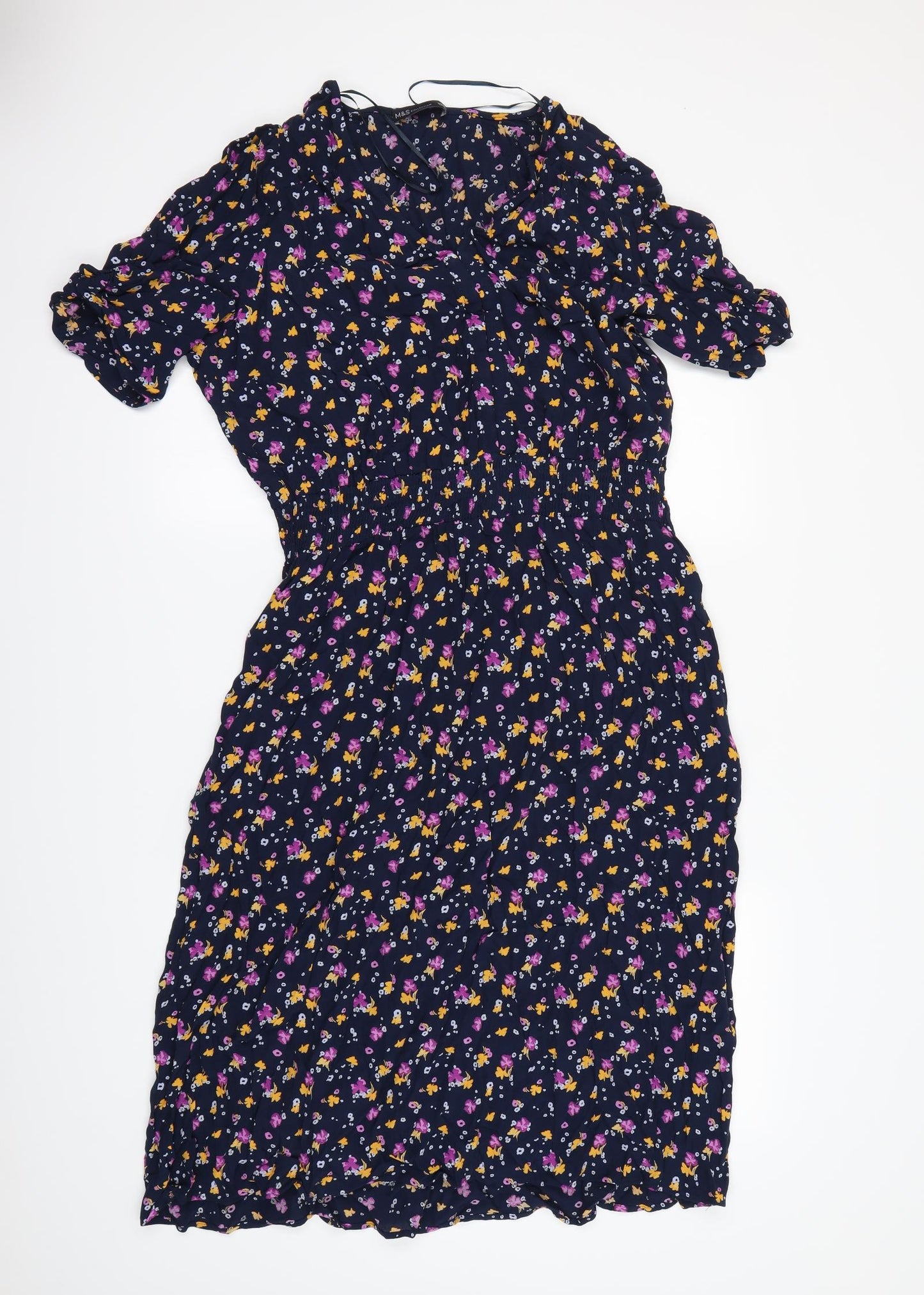 m&S Womens Blue Floral  Fit & Flare  Size 16
