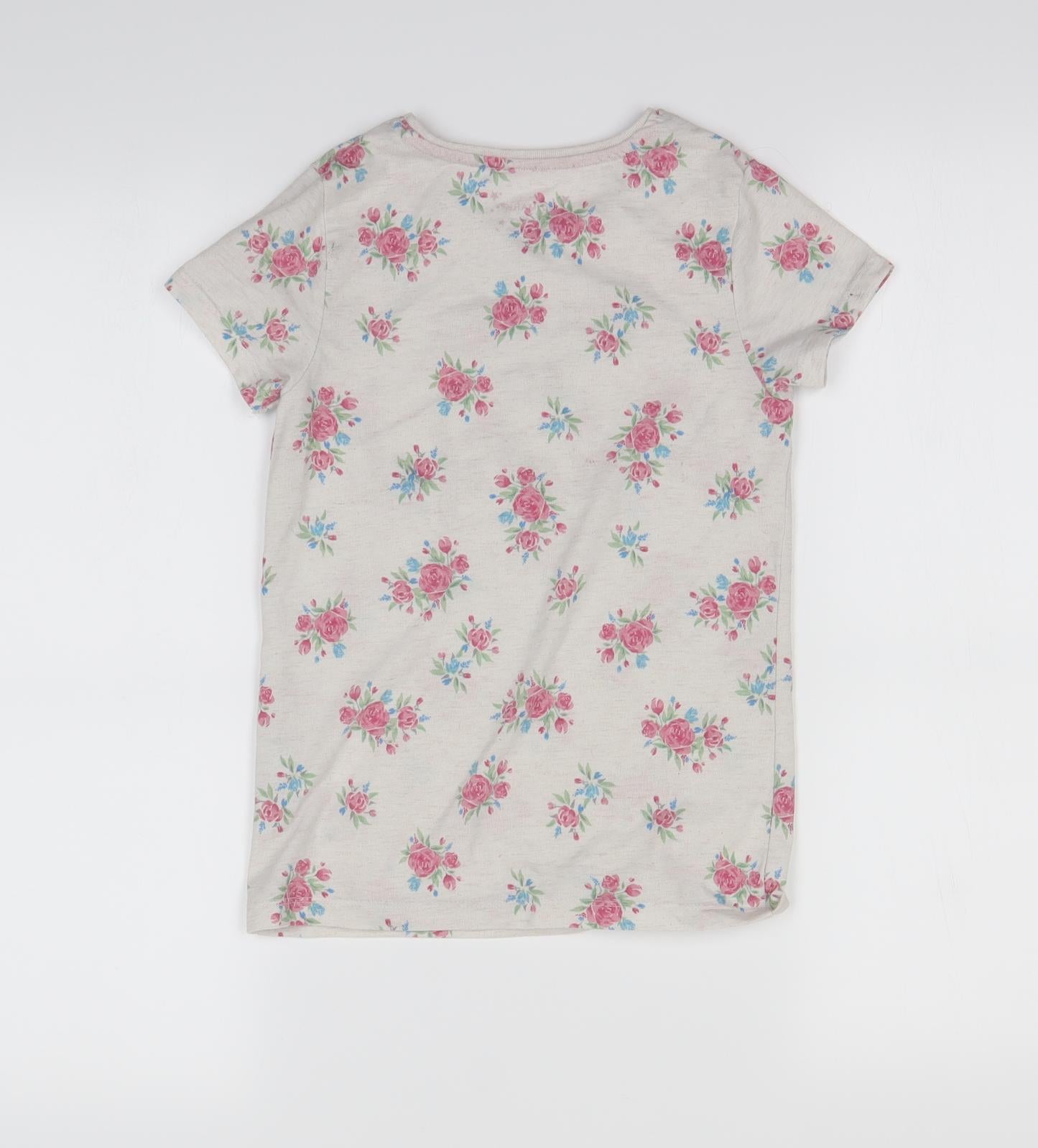 Primark Girls Beige Floral  Basic T-Shirt Size 8-9 Years