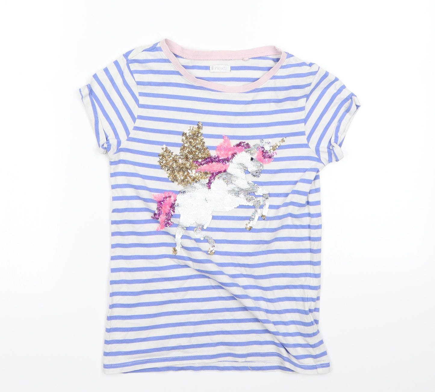 NEXT Girls Blue Striped  Basic T-Shirt Size 8 Years