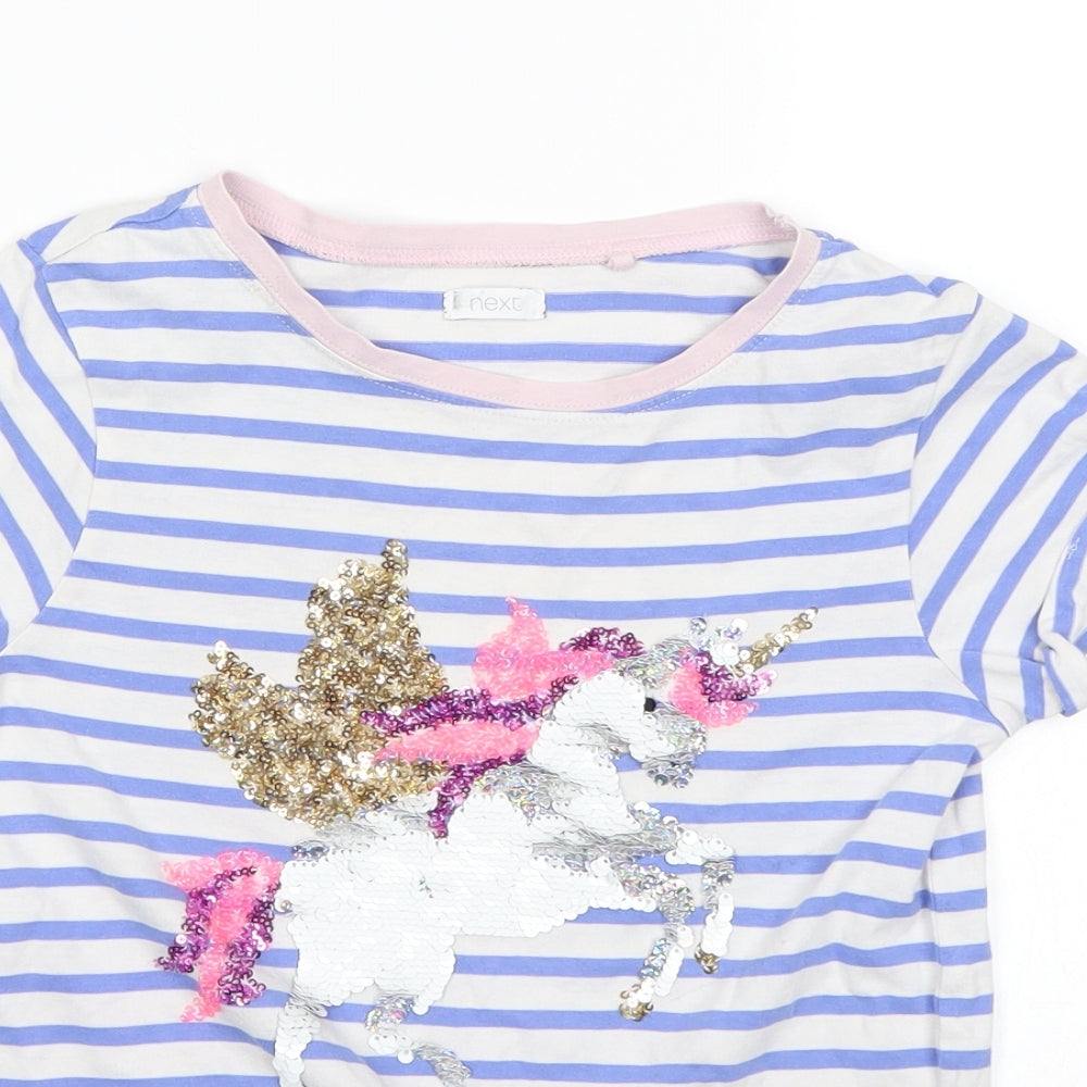 NEXT Girls Blue Striped  Basic T-Shirt Size 8 Years