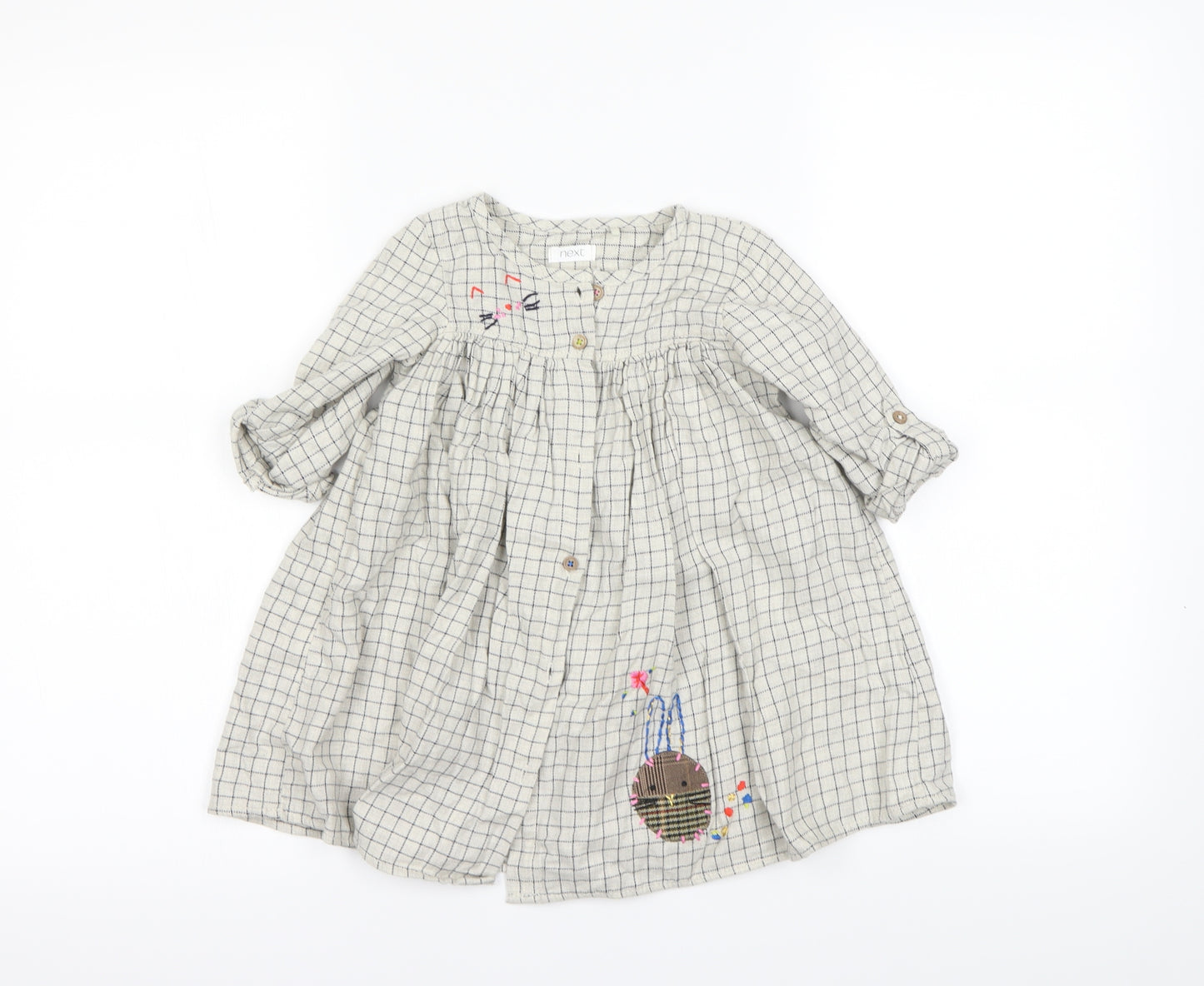 Next  Girls Ivory Check  Shirt Dress  Size 2 Years