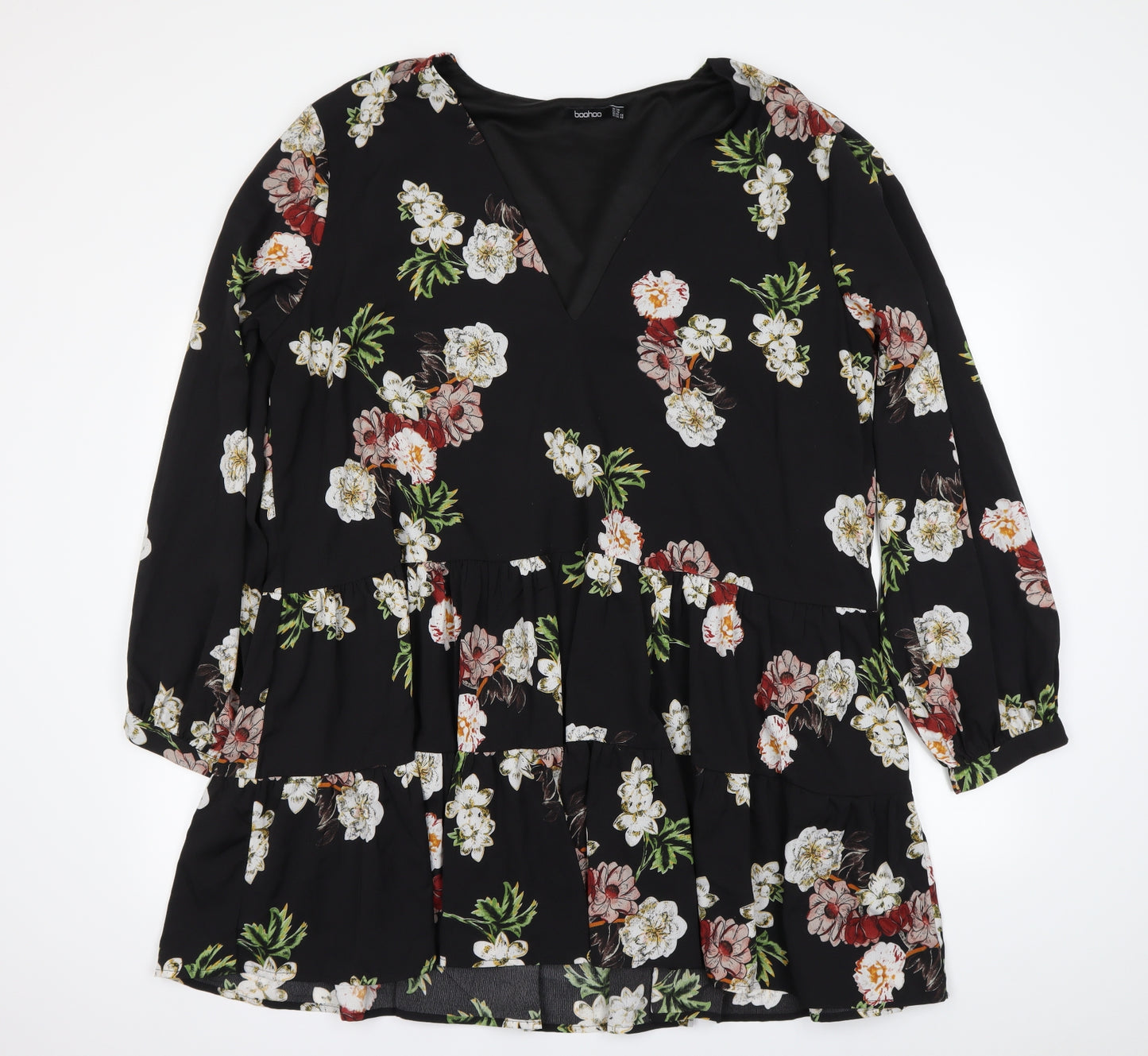 Boohoo Womens Black Floral  Skater Dress  Size 20