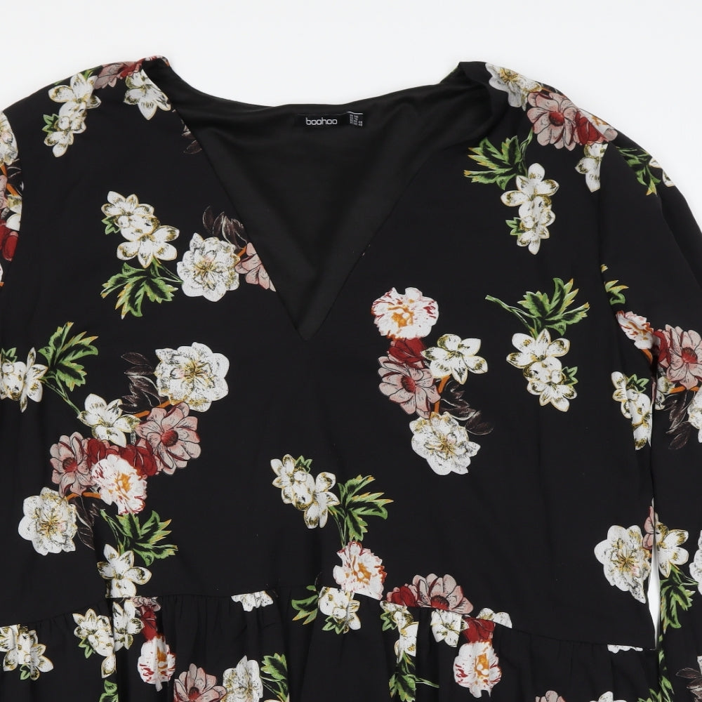 Boohoo Womens Black Floral  Skater Dress  Size 20