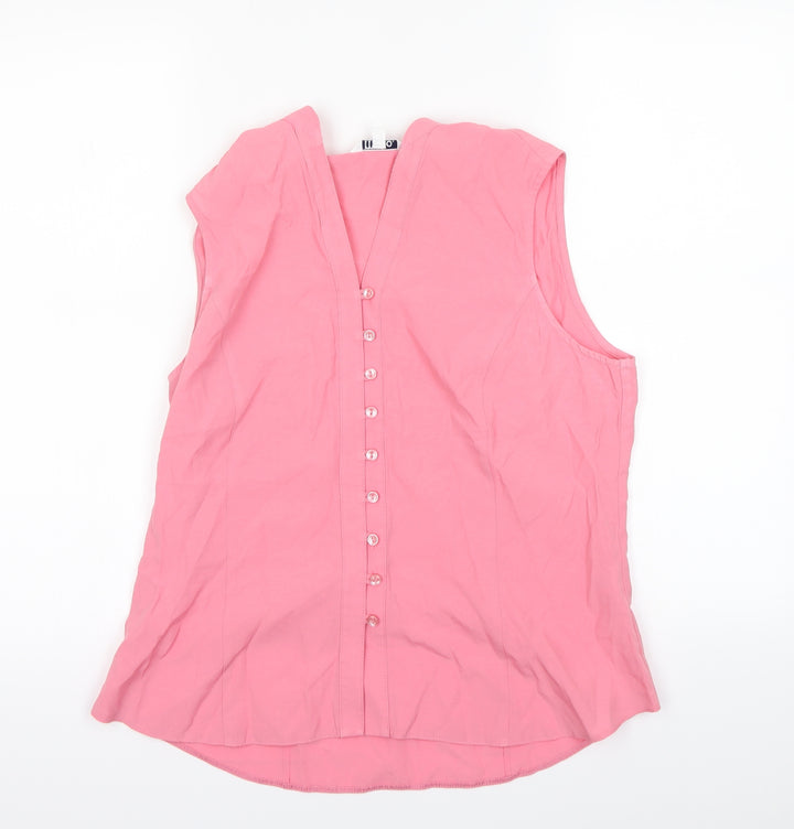 M&Co Womens Pink Basic Button-Up Size 14