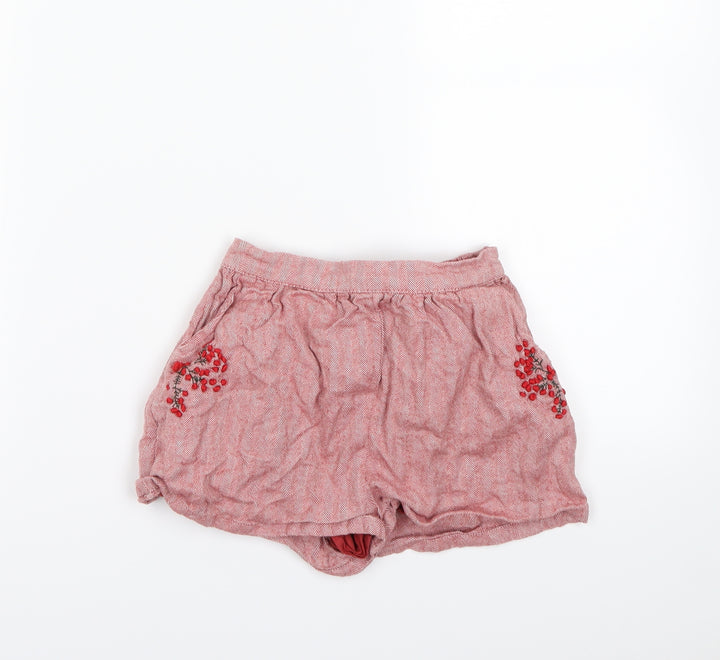 Next Girls Red Herringbone Mom Shorts Size 5 Years