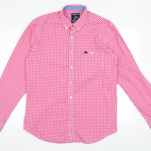 Raging Bull Mens Pink Plaid   Button-Up Size M