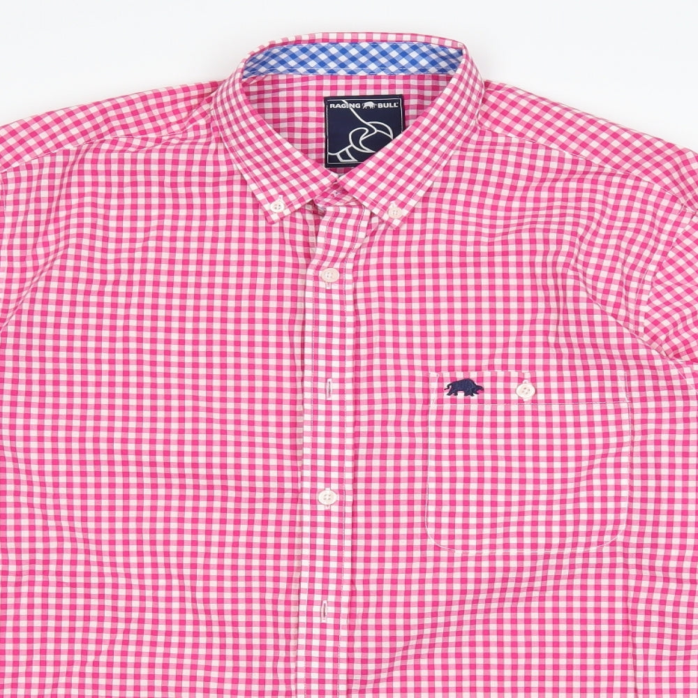 Raging Bull Mens Pink Plaid   Button-Up Size M