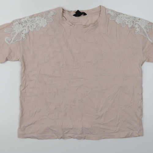 New Look Womens Pink   Basic T-Shirt Size 10  - Lace sleeve