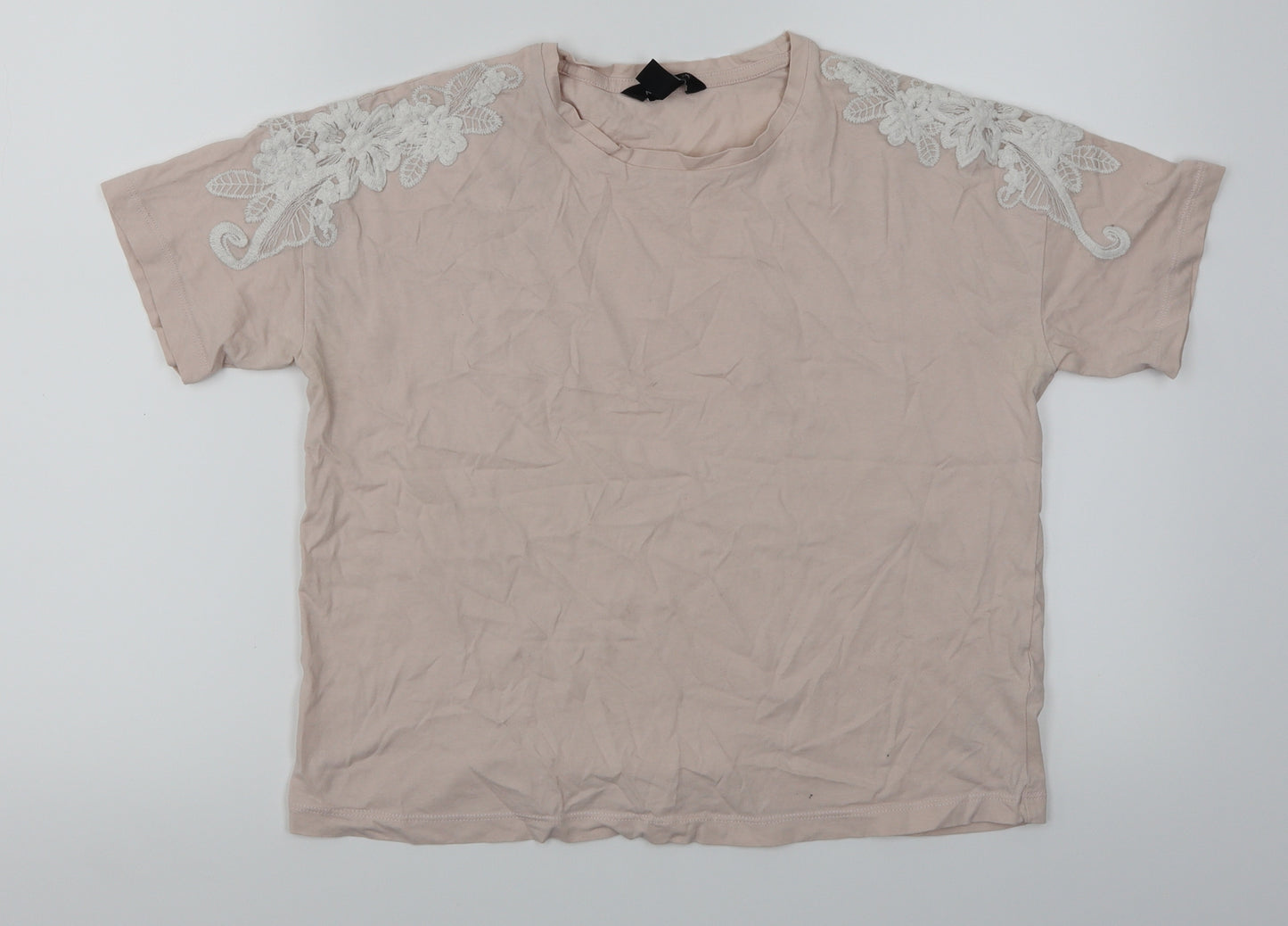 New Look Womens Pink   Basic T-Shirt Size 10  - Lace sleeve