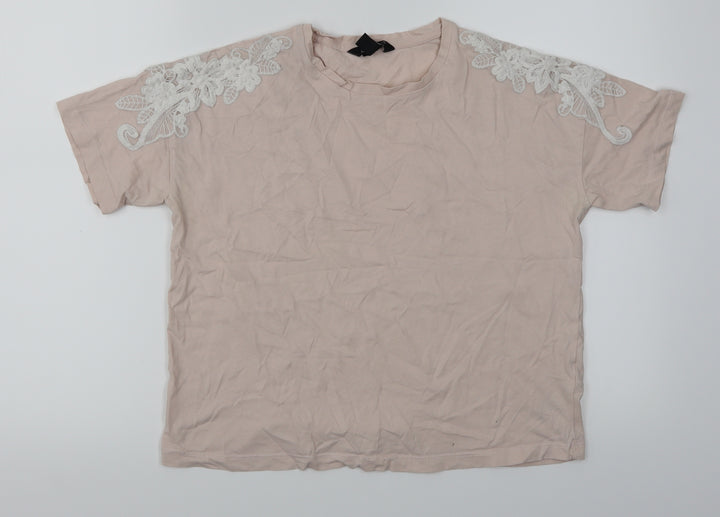 New Look Womens Pink   Basic T-Shirt Size 10  - Lace sleeve
