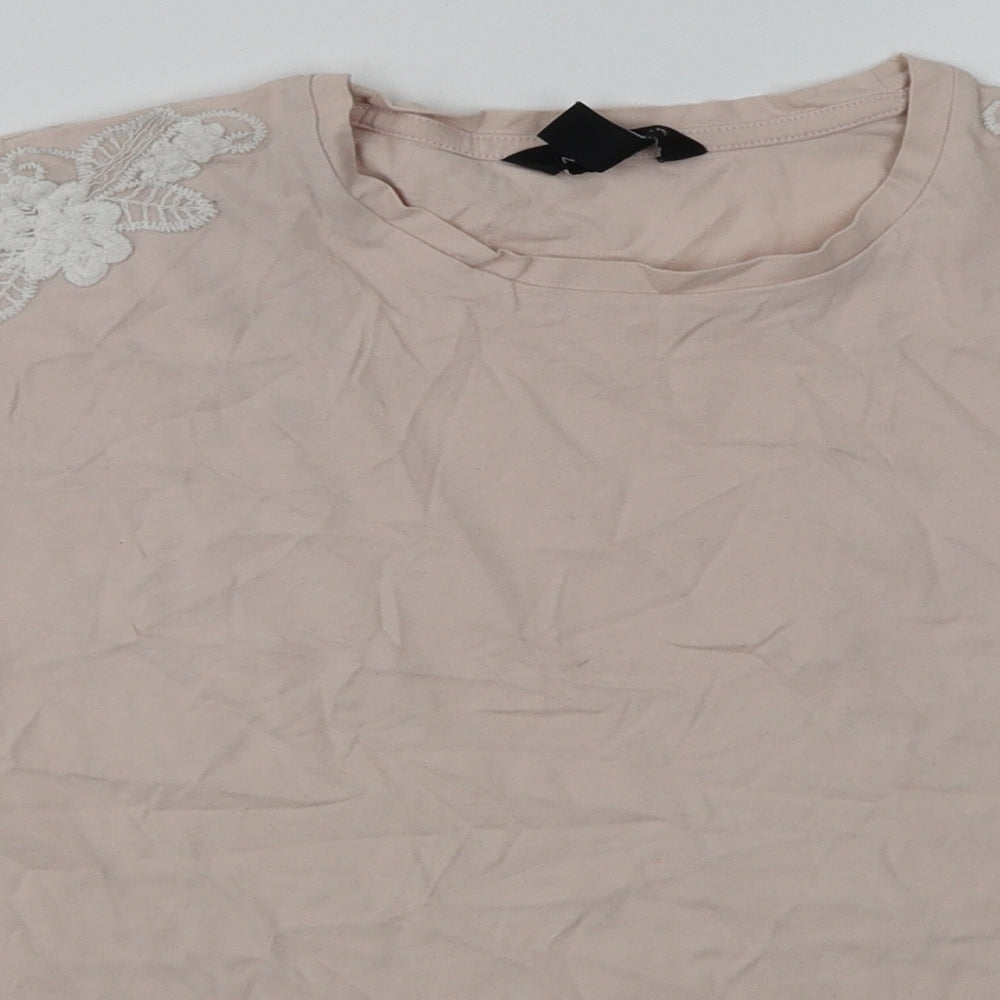 New Look Womens Pink   Basic T-Shirt Size 10  - Lace sleeve