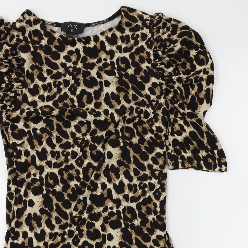AX Paris Womens Brown Animal Print  Bodysuit One-Piece Size 10