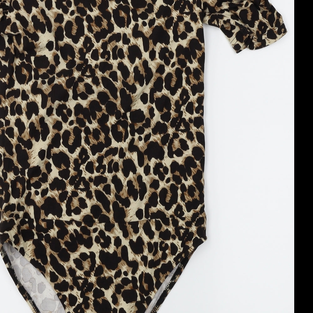 AX Paris Womens Brown Animal Print  Bodysuit One-Piece Size 10