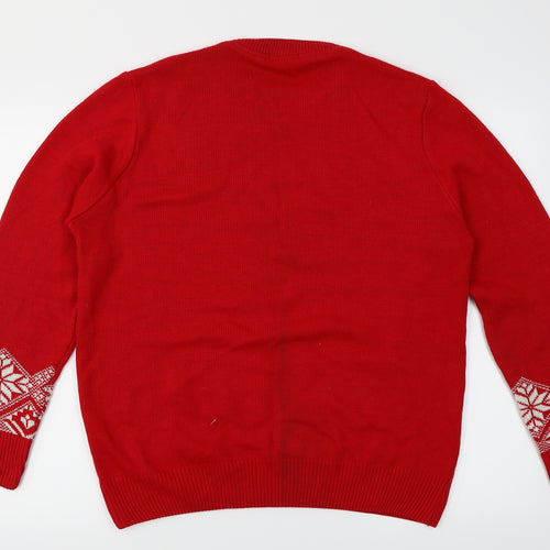 Run & Fly Mens Red  Knit Pullover Jumper Size XL  - Christmas Dinosaur