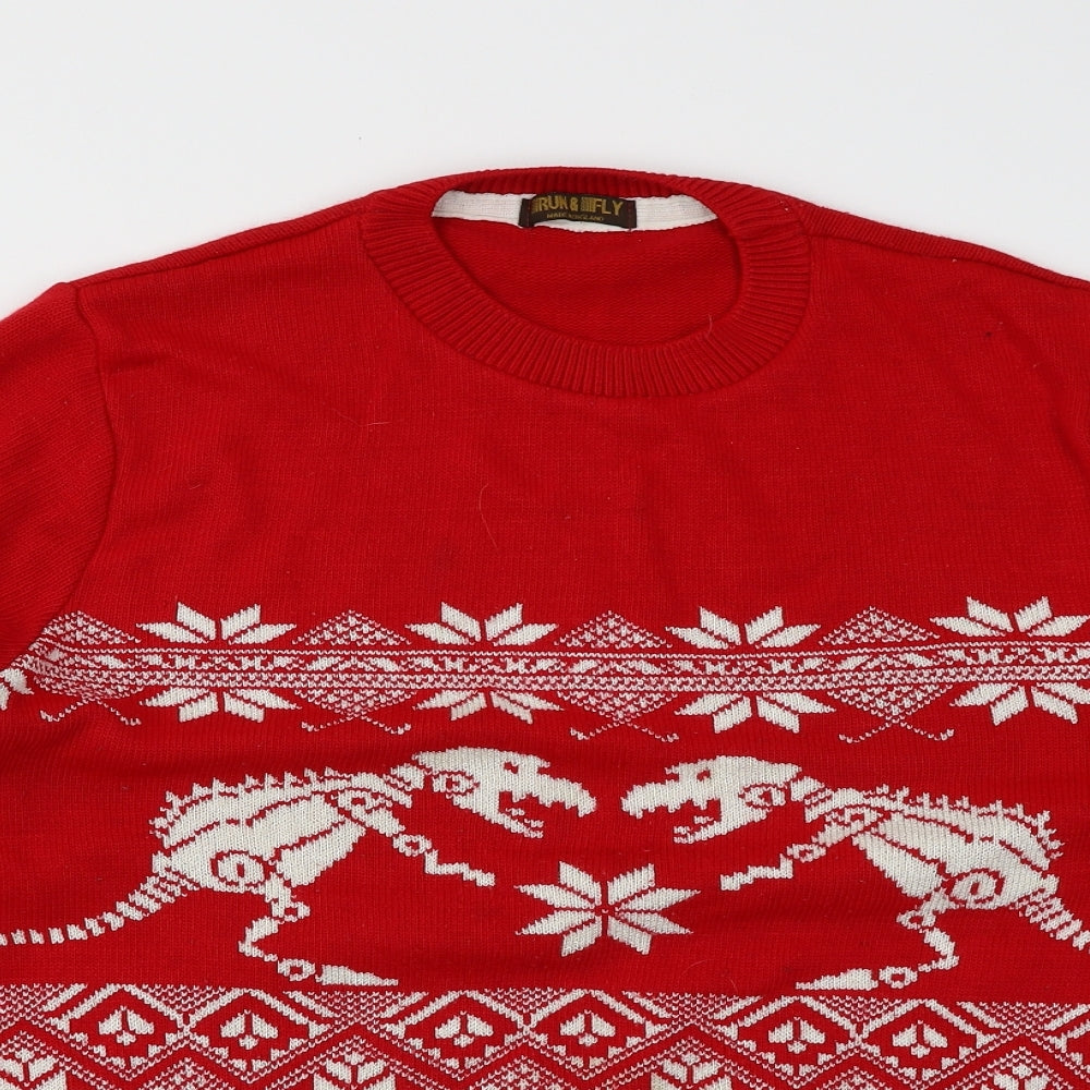 Run & Fly Mens Red  Knit Pullover Jumper Size XL  - Christmas Dinosaur
