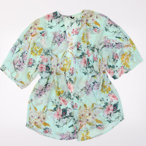 Divided Womens Blue Floral  Kimono Jacket Size S