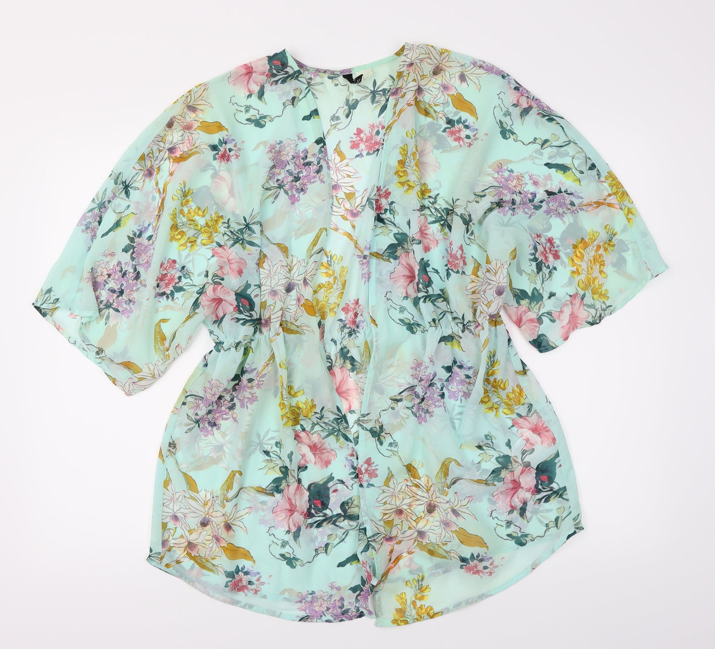 Divided Womens Blue Floral  Kimono Jacket Size S