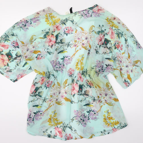 Divided Womens Blue Floral  Kimono Jacket Size S