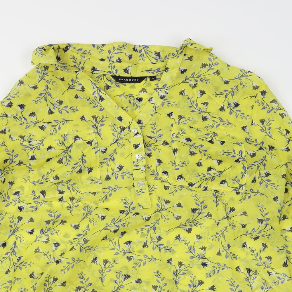 Peacocks Womens Yellow Floral  Basic Blouse Size 12
