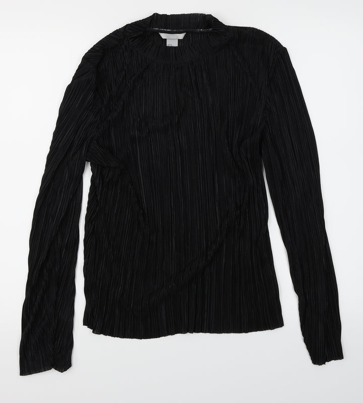 H&M Womens Black   Basic Blouse Size M  - pleated sheer