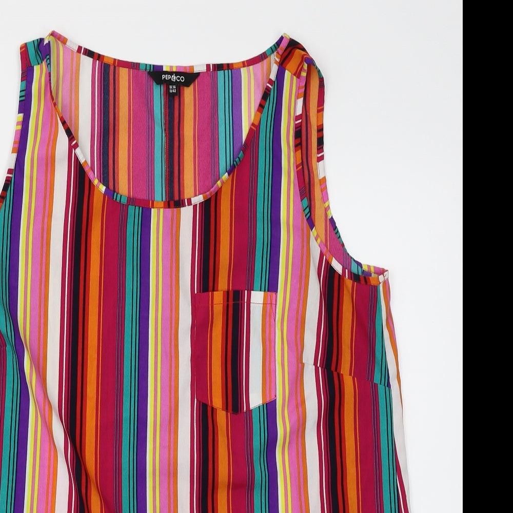 Pep & Co Womens Multicoloured Striped  Basic Tank Size 14