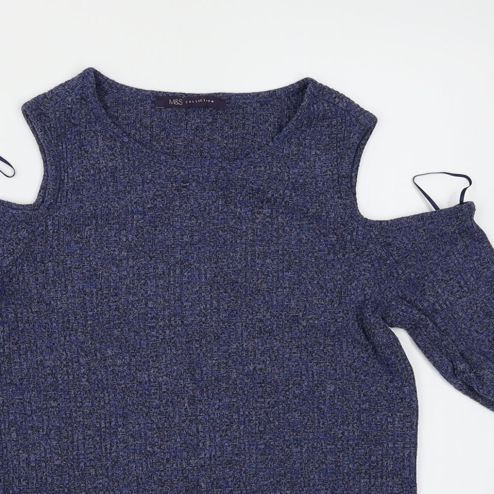 M&S Womens Blue   Pullover Jumper Size 10  - Cold Shoulder
