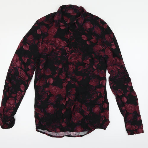 H&M  Mens Black Floral   Button-Up Size XS