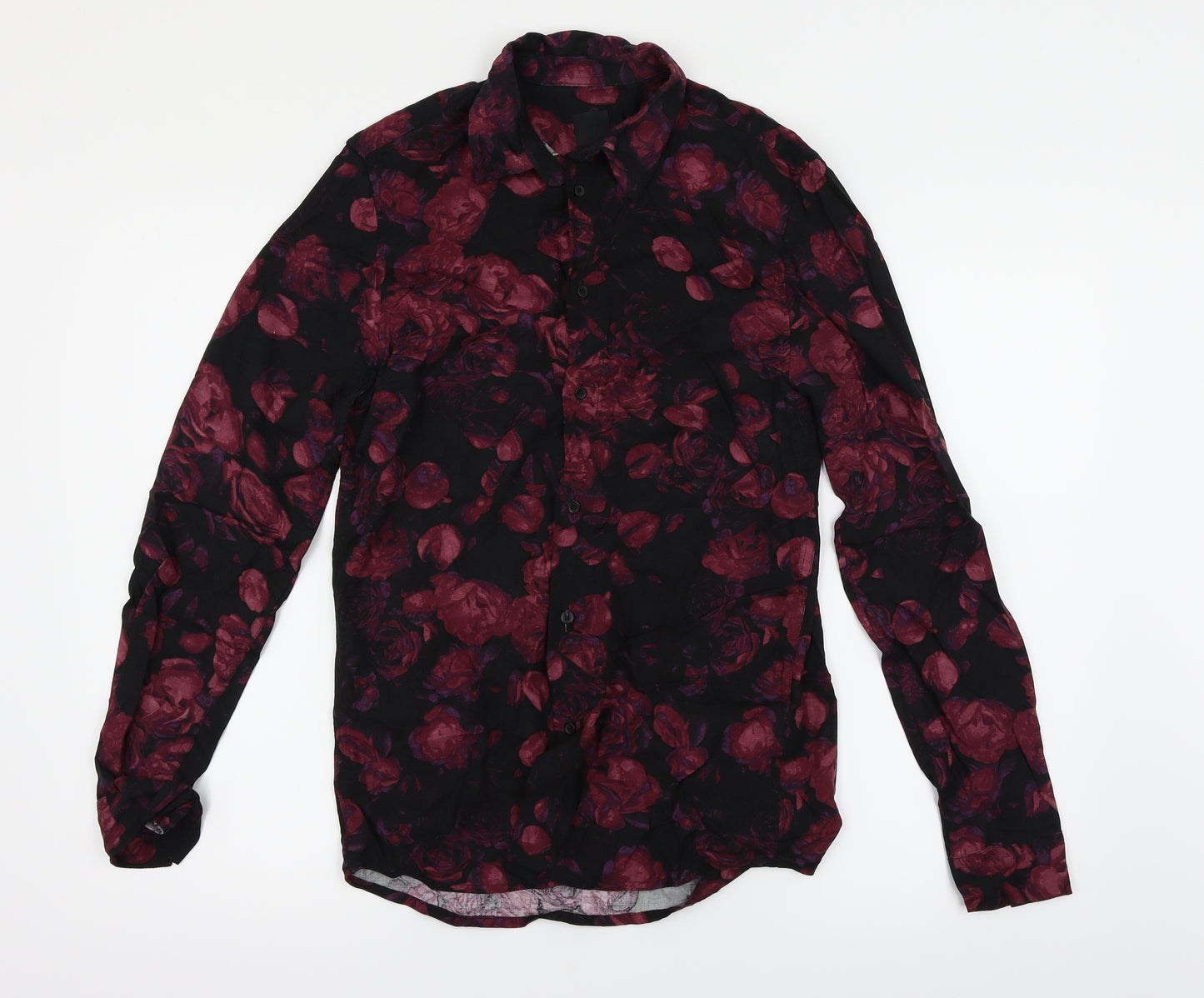 H&M  Mens Black Floral   Button-Up Size XS