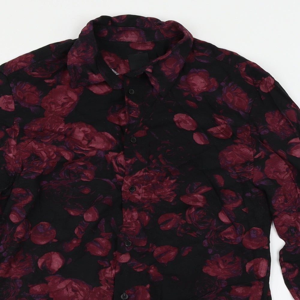 H&M  Mens Black Floral   Button-Up Size XS