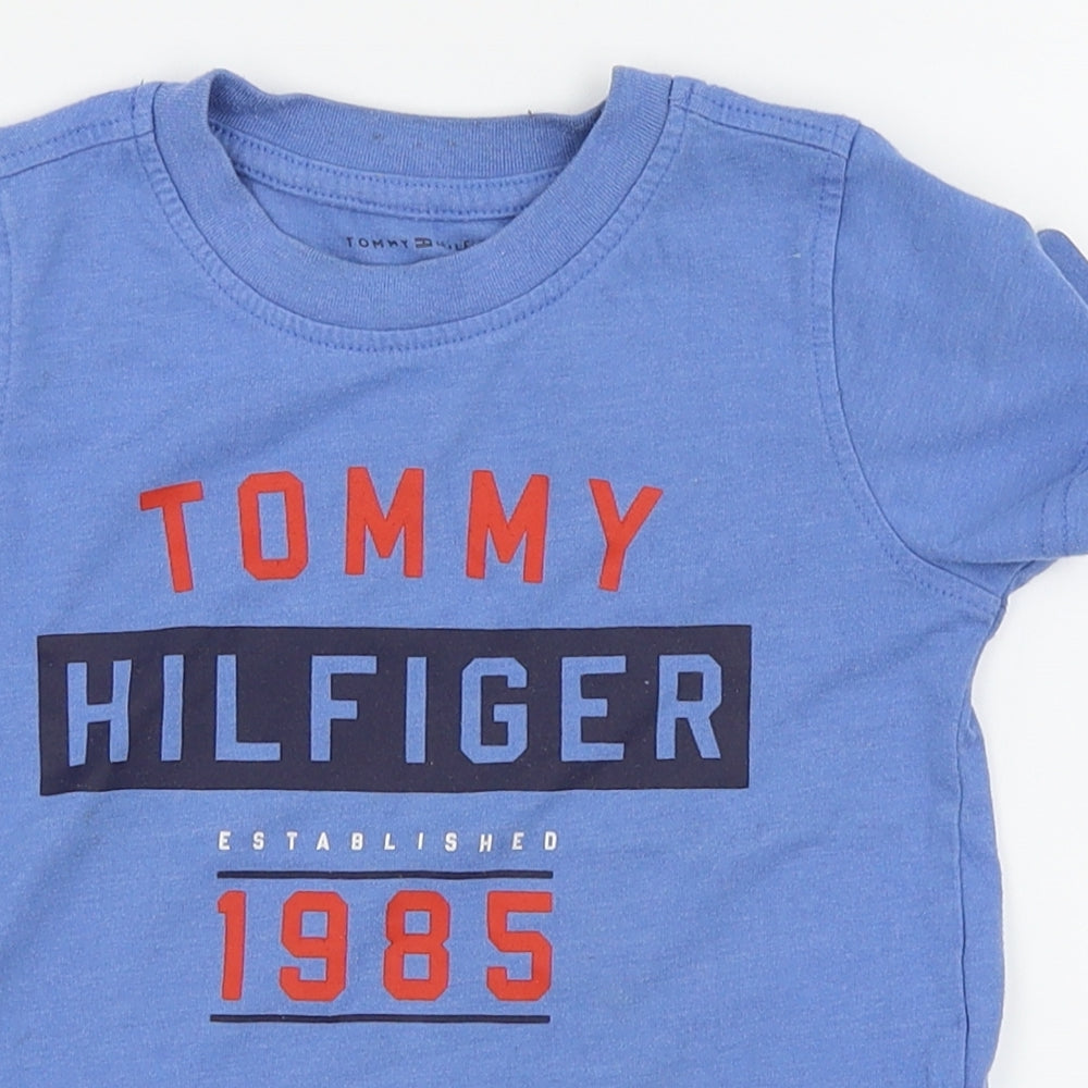 Tommy Hilfiger Boys Blue Houndstooth  Basic Polo Size 0-3 Months