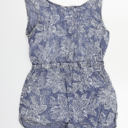 Denim & Co. Womens Blue Floral  Bodysuit One-Piece Size 16
