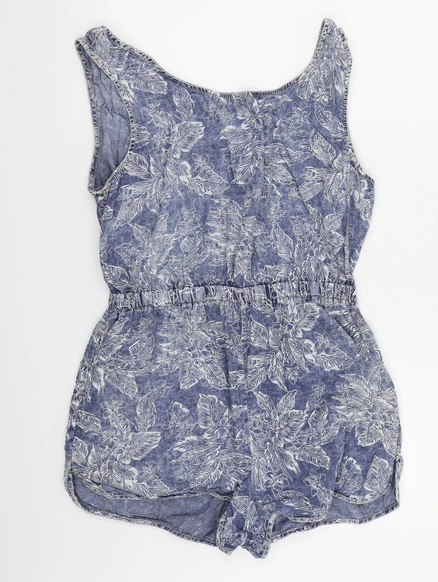 Denim & Co. Womens Blue Floral  Bodysuit One-Piece Size 16
