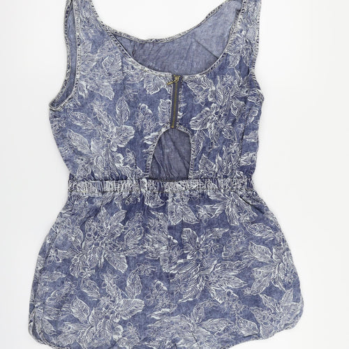 Denim & Co. Womens Blue Floral  Bodysuit One-Piece Size 16