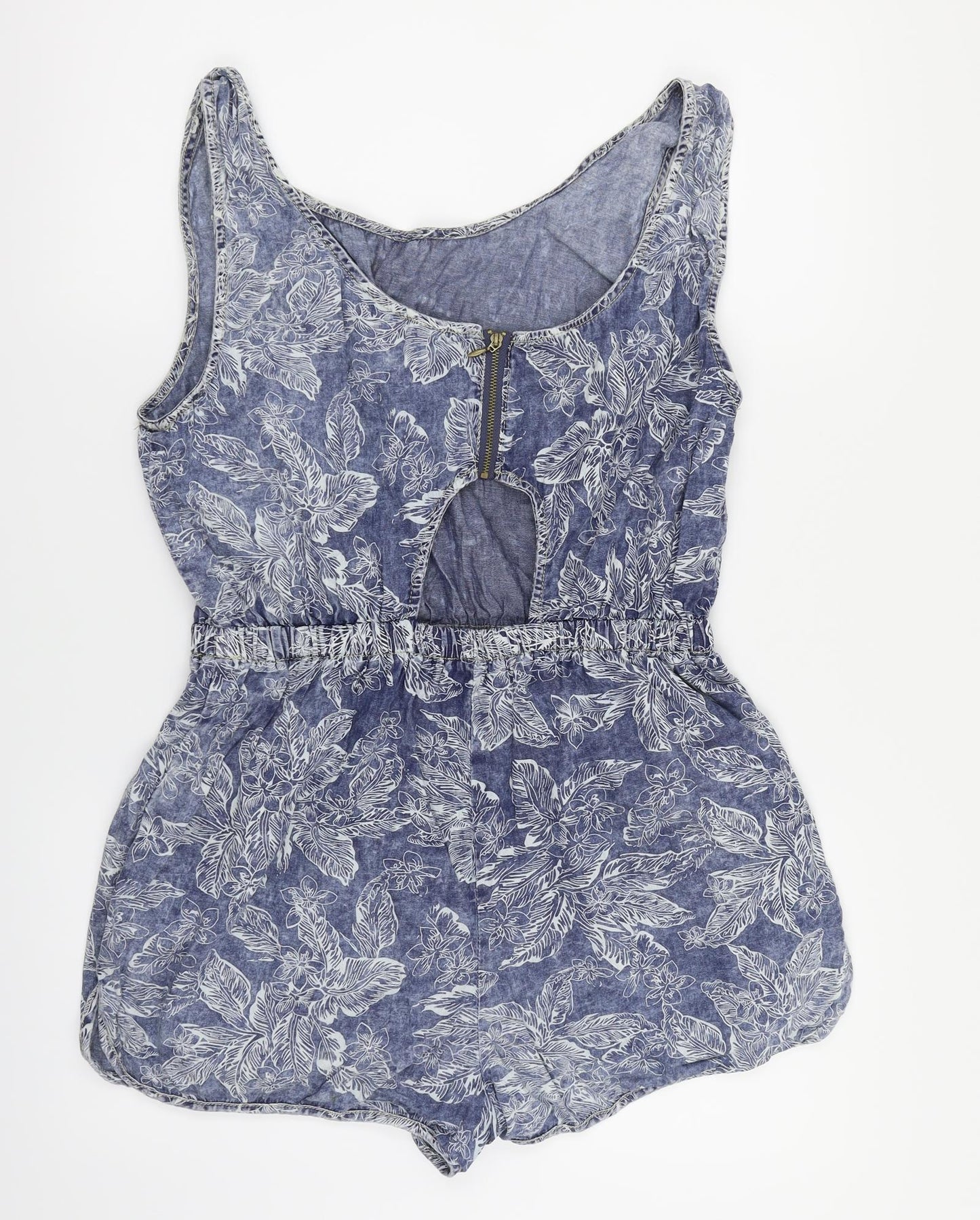 Denim & Co. Womens Blue Floral  Bodysuit One-Piece Size 16