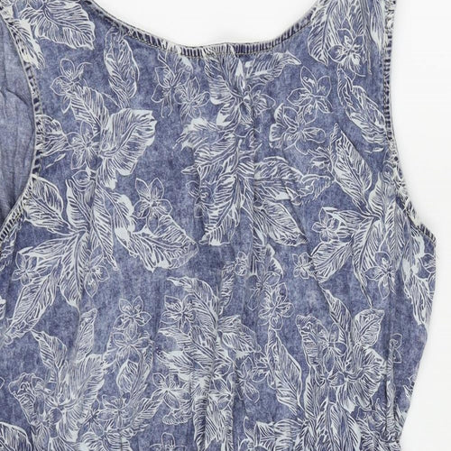 Denim & Co. Womens Blue Floral  Bodysuit One-Piece Size 16