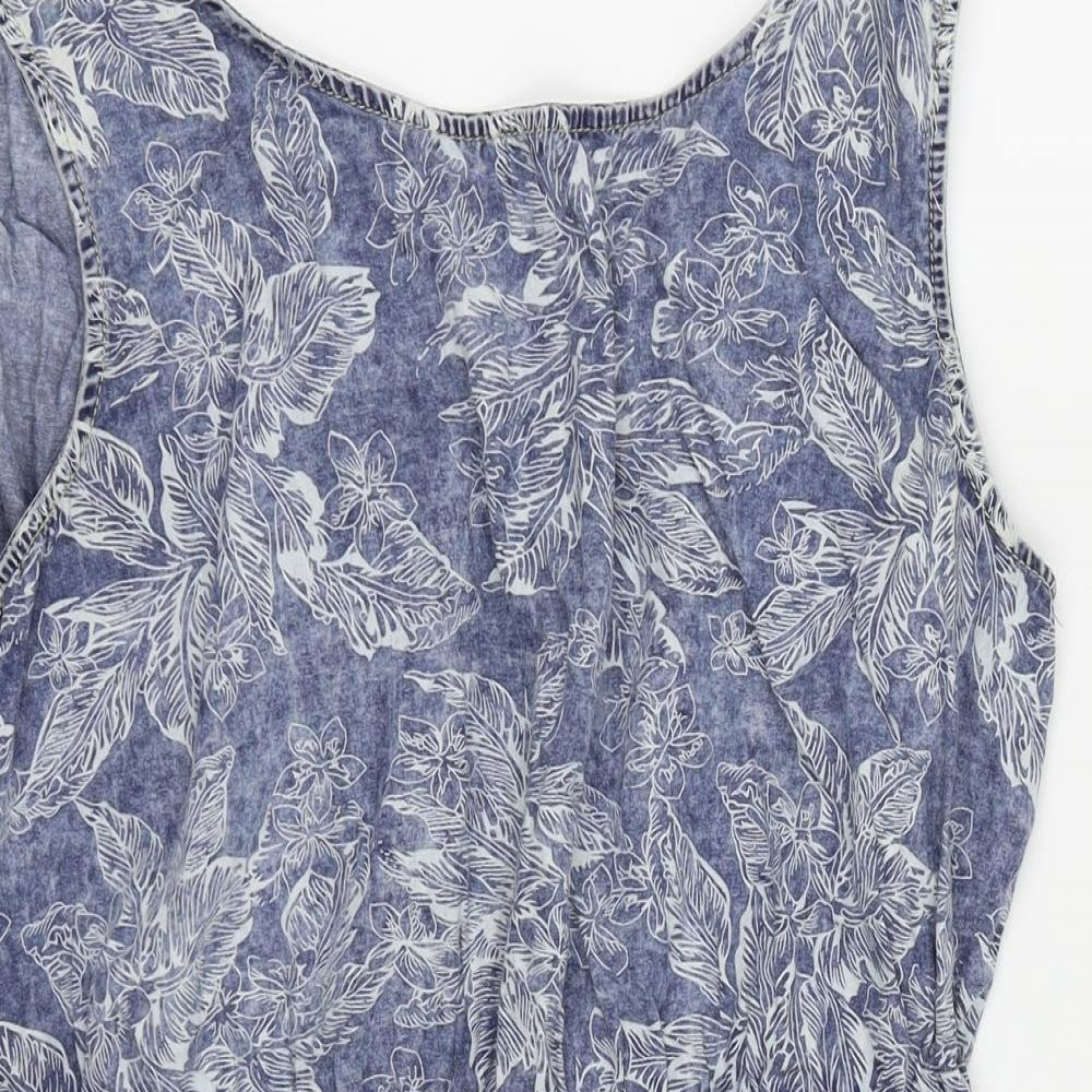 Denim & Co. Womens Blue Floral  Bodysuit One-Piece Size 16