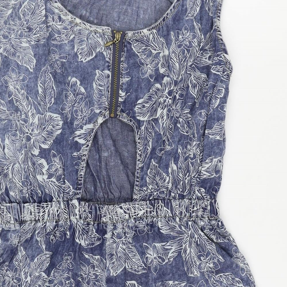 Denim & Co. Womens Blue Floral  Bodysuit One-Piece Size 16