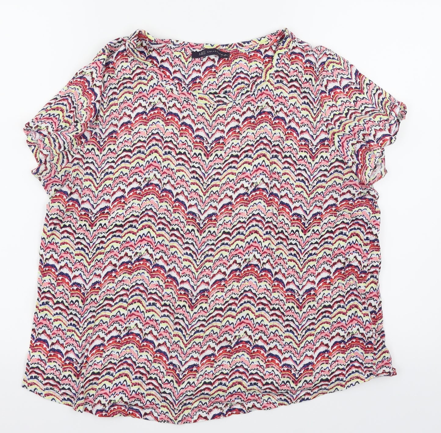 M&S Womens Multicoloured Argyle/Diamond  Basic T-Shirt Size 14