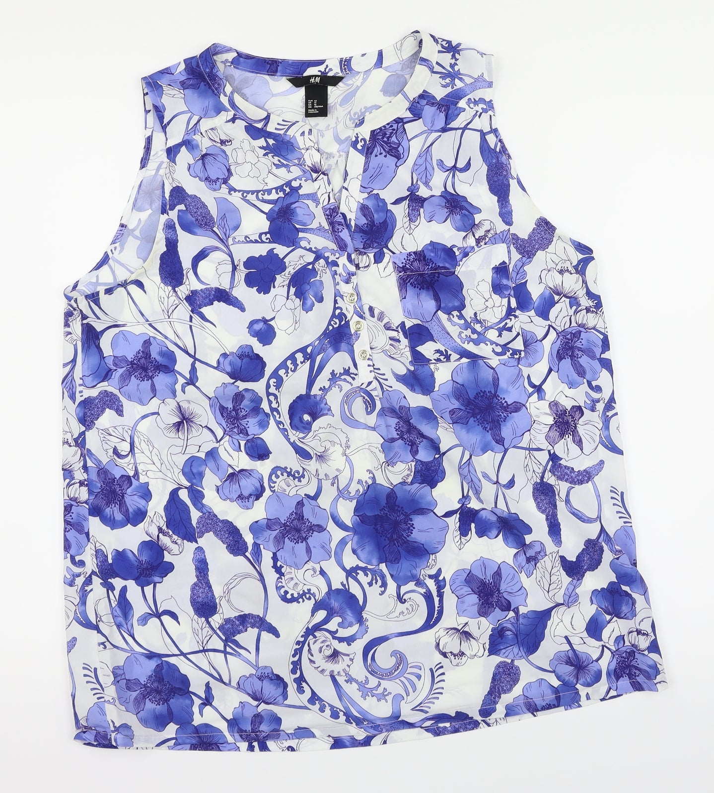 H&M Womens White Floral  Basic Blouse Size 14