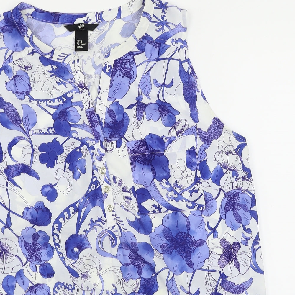 H&M Womens White Floral  Basic Blouse Size 14