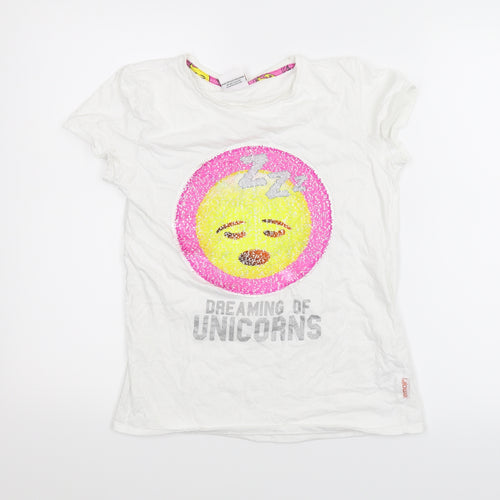 Emoji Girls White   Basic T-Shirt Size 12-13 Years