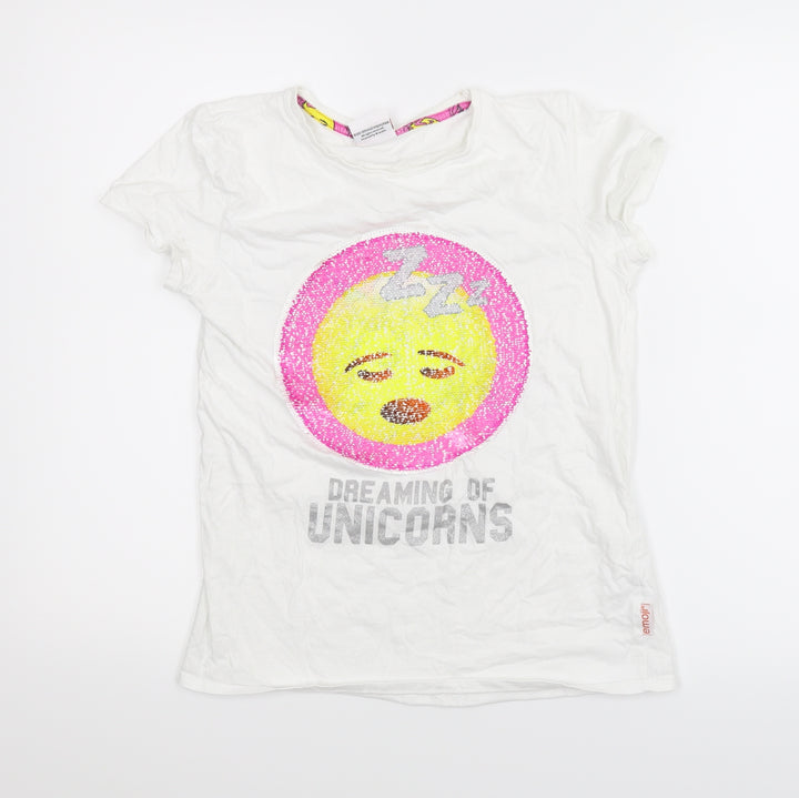 Emoji Girls White   Basic T-Shirt Size 12-13 Years