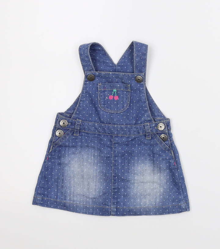 Very Girls Blue Spotted Denim A-Line Size 9-12 Months - Dungaree Dress