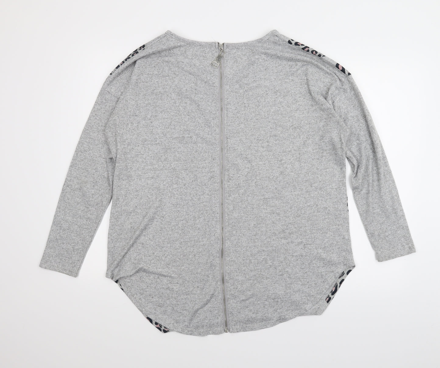 Quiz Womens Grey Animal Print  Full Zip Jumper Size L