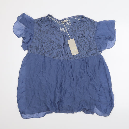 Bellambia Womens Blue Floral  Basic Blouse Size XL