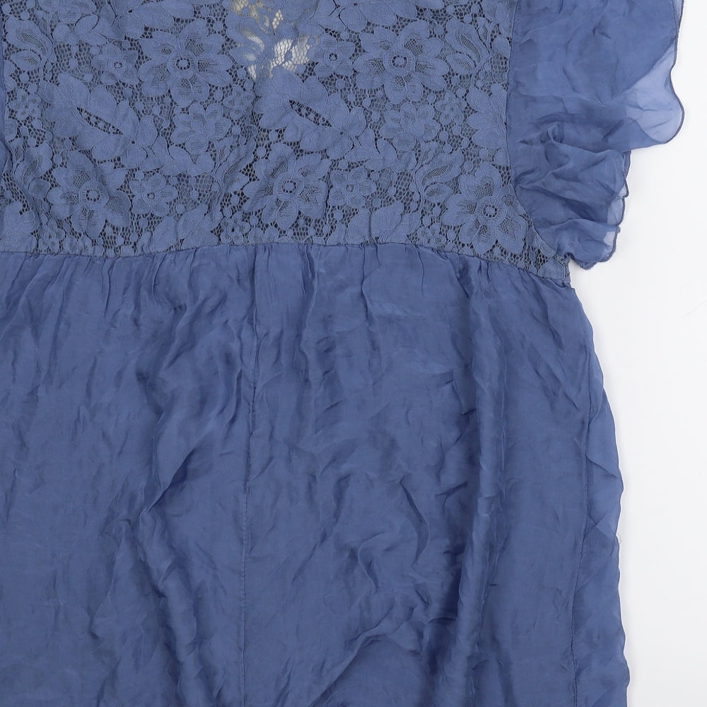 Bellambia Womens Blue Floral  Basic Blouse Size XL