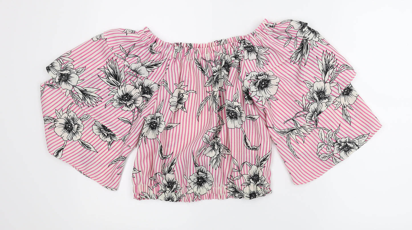 River Island Girls Pink Floral  Basic Blouse Size 11-12 Years